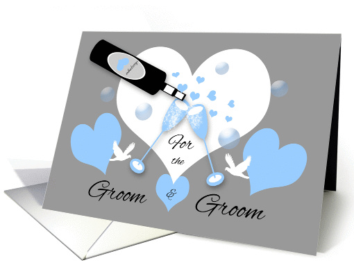 Gay Wedding Congratulations Champagne, Hearts, Doves and Bubbles card