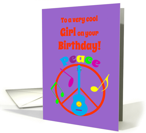 Birthday for Her Peace Sign Guitar and Music Notes card (1207936)
