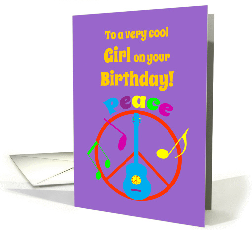 Birthday Step Daughter Peace Sign, Guitar and Music Notes card