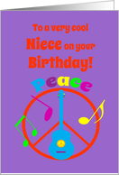 Birthday Niece Peace Sign Guitar and Music Notes card