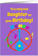 Birthday Daughter Peace Sign, Guitar and Music Notes card
