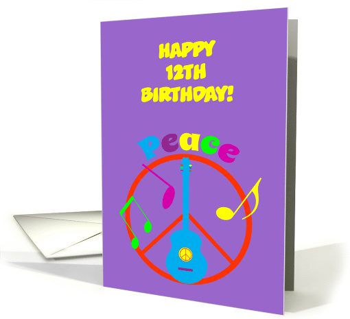 Birthday Custom Peace Sign, Guitar and Music Notes card (1207960)