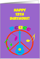 Birthday Custom Peace Sign, Guitar and Music Notes card