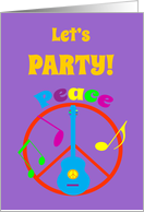 Party Invitation Peace Sign, Guitar. Music Notes card