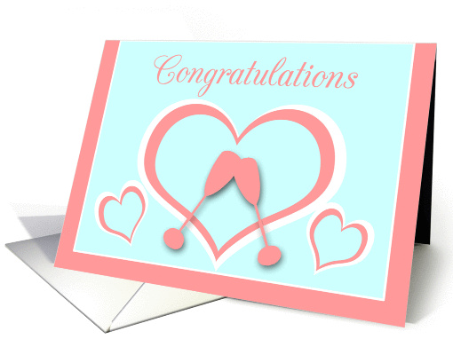 Lesbian Wedding Shower Toasting Champagne Glasses and Hearts card