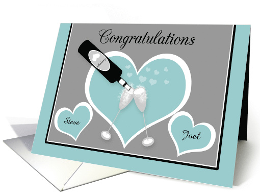 Congratulations Gay Engagement Custom Name Champagne and Hearts card