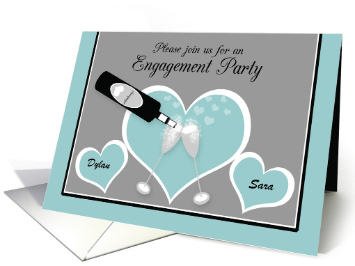 Invitation Engagement Party Custom Name Champagne and Hearts card
