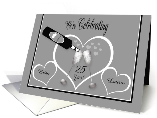 Invitation 25th Custom Anniversary Champagne Toast and Hearts card