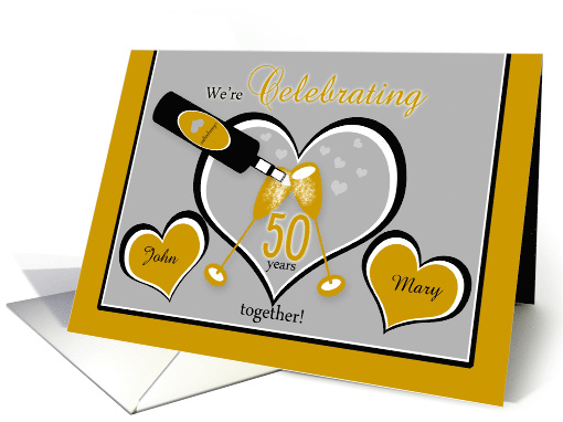 Invitation 50th Custom Anniversary Champagne Toast and Hearts card