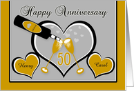 Anniversary 50th Custom Names Champagne Toast and Hearts card