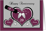 Anniversary Custom Name and Year Champagne Toast and Hearts card