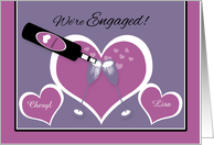Announcement Engagement Lesbian Champagne Toast and Hearts card