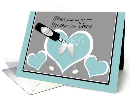 Invitation Vow Renewal Ceremony Champagne Toast and Hearts card