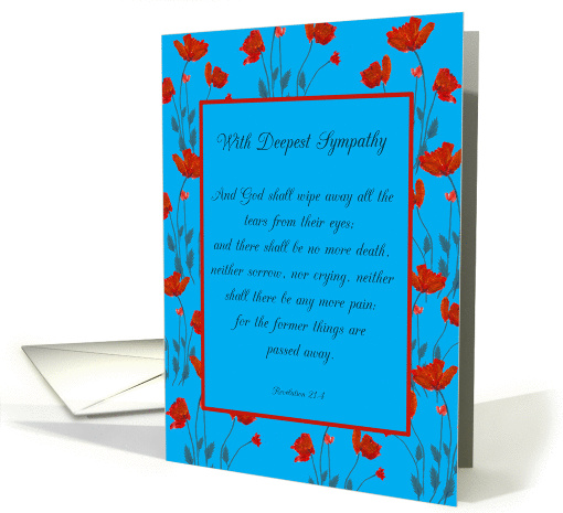 Sympathy Religious Scripture Revelation in Red Poppy Frame card