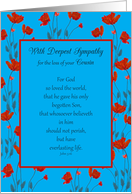 Sympathy Cousin Religious Scripture John 3:16 in Red Poppy Frame card