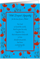 NieceSympathy Religious Scripture John 3:16 in Red Poppy Frame card