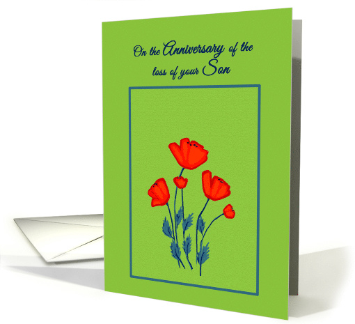 Remembrance Death Anniversary for Son Beautiful Red Poppy Flowers card