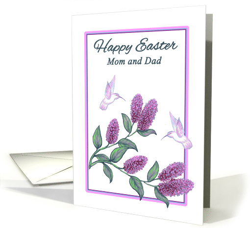 Parents Easter White Hummingbirds and purple Lilac Flowers card