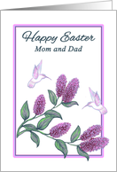 Parents Easter White Hummingbirds and purple Lilac Flowers card