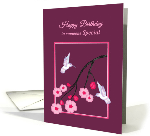 Love Romance Birthday White Hummingbirds on Cherry Blossom Branch card