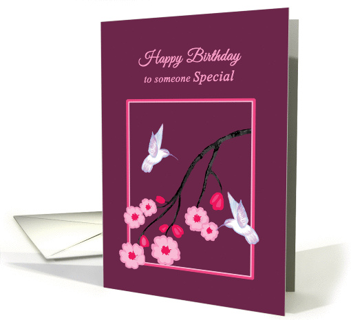 Girlfriend Birthday White Hummingbirds on Cherry Blossom Branch card