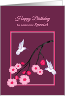 Girlfriend Birthday White Hummingbirds on Cherry Blossom Branch card