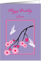 Custom Birthday White Hummingbirds on Cherry Blossom Branch card