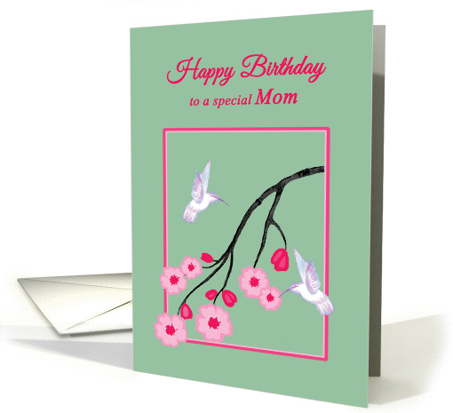 Mother Birthday White Hummingbirds on Cherry Blossom Branch card