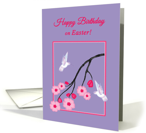 Easter Birthday White Hummingbirds on Cherry Blossom Branch card