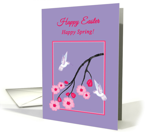 Easter Spring White Hummingbirds on Cherry Blossom Branch card