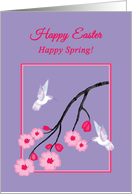 Easter Spring White Hummingbirds on Cherry Blossom Branch card