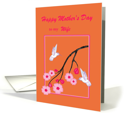 Customizable Mother's Day White Hummingbirds and Cherry Blossoms card