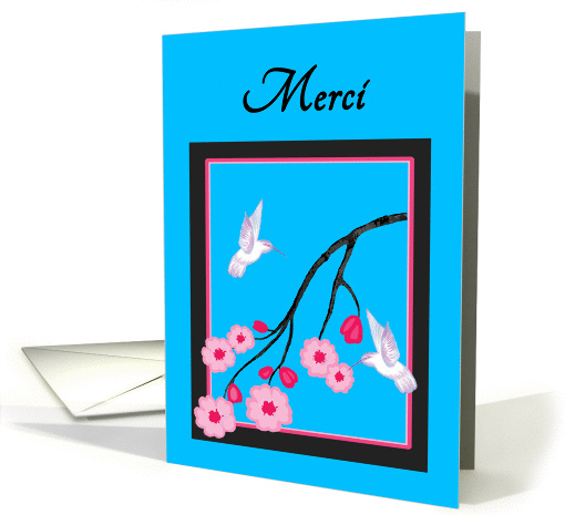French Thank You White Hummingbirds on Cherry Blossoms card (1240236)