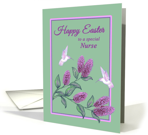 Nurse Easter White Hummingbirds on Lilac Tree Branch card (1243752)