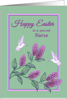 Nurse Easter White Hummingbirds on Lilac Tree Branch card