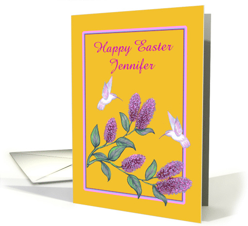 Easter Personalized Name White Hummingbirds on Lilac Tree card