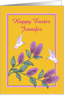 Easter Personalized Name White Hummingbirds on Lilac Tree card