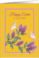 Easter for Twins White Hummingbirds on Lilac Tree card