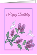 Birthday Flowers White Hummingbirds on Lilac Tree card