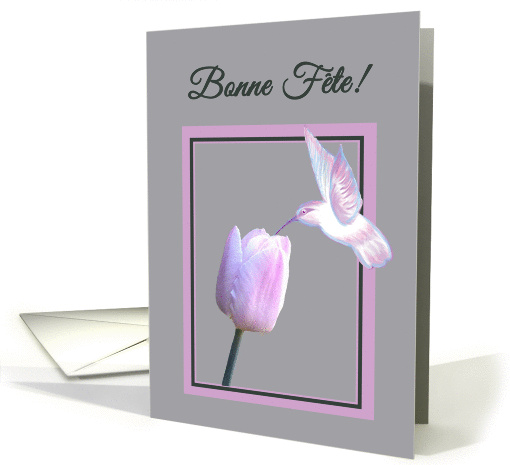 Name Day French Bonne Fete White Hummingbird on Tulip card (1244990)