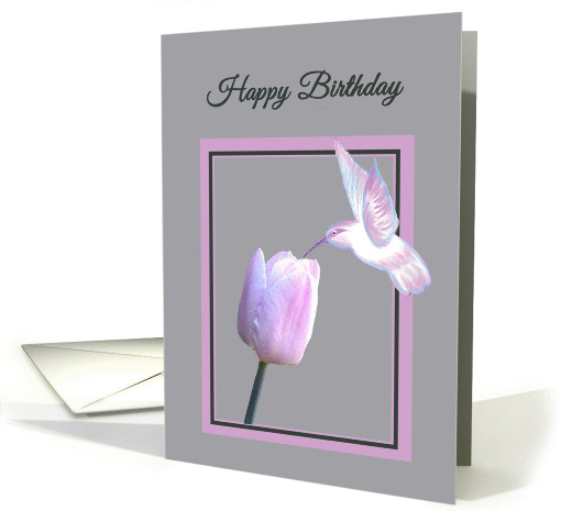 Birthday Flowers Beautiful White Hummingbird on Tulip card (1245234)