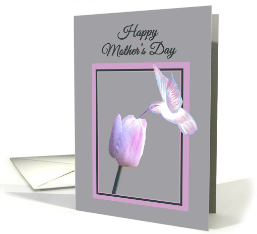 Mother's Day Beautiful White Hummingbird on Tulip card (1245768)