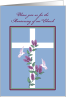 Church Custom Anniversary Cross, Lilacs and White hummingbirds card