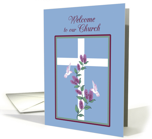 Church Welcome Cross, Lilacs and White hummingbirds card (1250614)