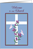 Church Welcome Cross, Lilacs and White hummingbirds card