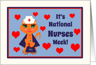 Nurses Week Cute Kitty Cat Nurse with Hearts card