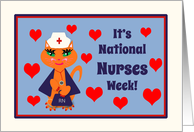Nurses Week School Nurse Cute Kitty Cat Nurse with Hearts card