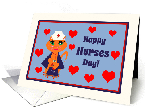 Nurses Day Cute Kitty Cat Nurse with Patriotic Colors card (1252630)