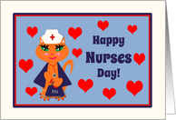 Nurses Day Cute Kitty Cat Nurse with Patriotic Colors card