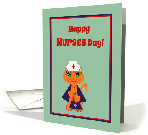 Nurses Day for Co-worker Cute Kitty Cat Nurse with Cap and Bag card